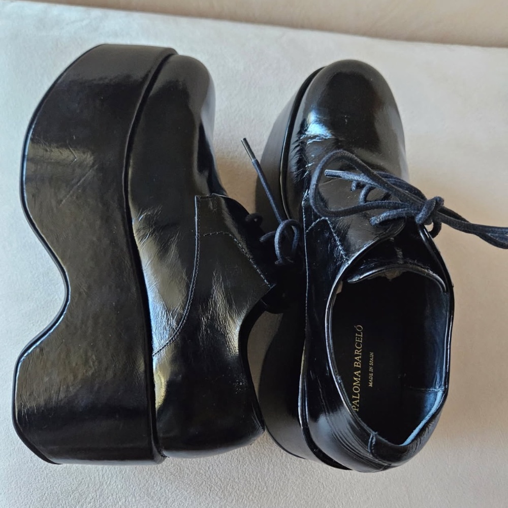Paloma Barcelo Black Leather Sculptural Platform Oxfords - Picture 2 of 4